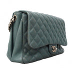 Chanel Shoulder Bag Quilted Caviar Leather Blue Silver — view 2
