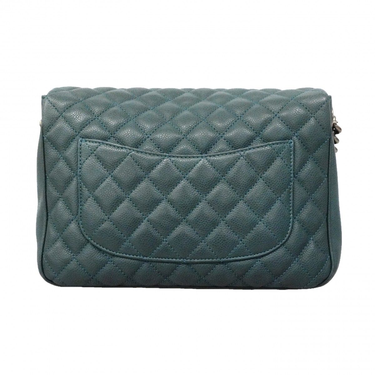 Chanel Shoulder Bag Quilted Caviar Leather Blue Silver — view 9