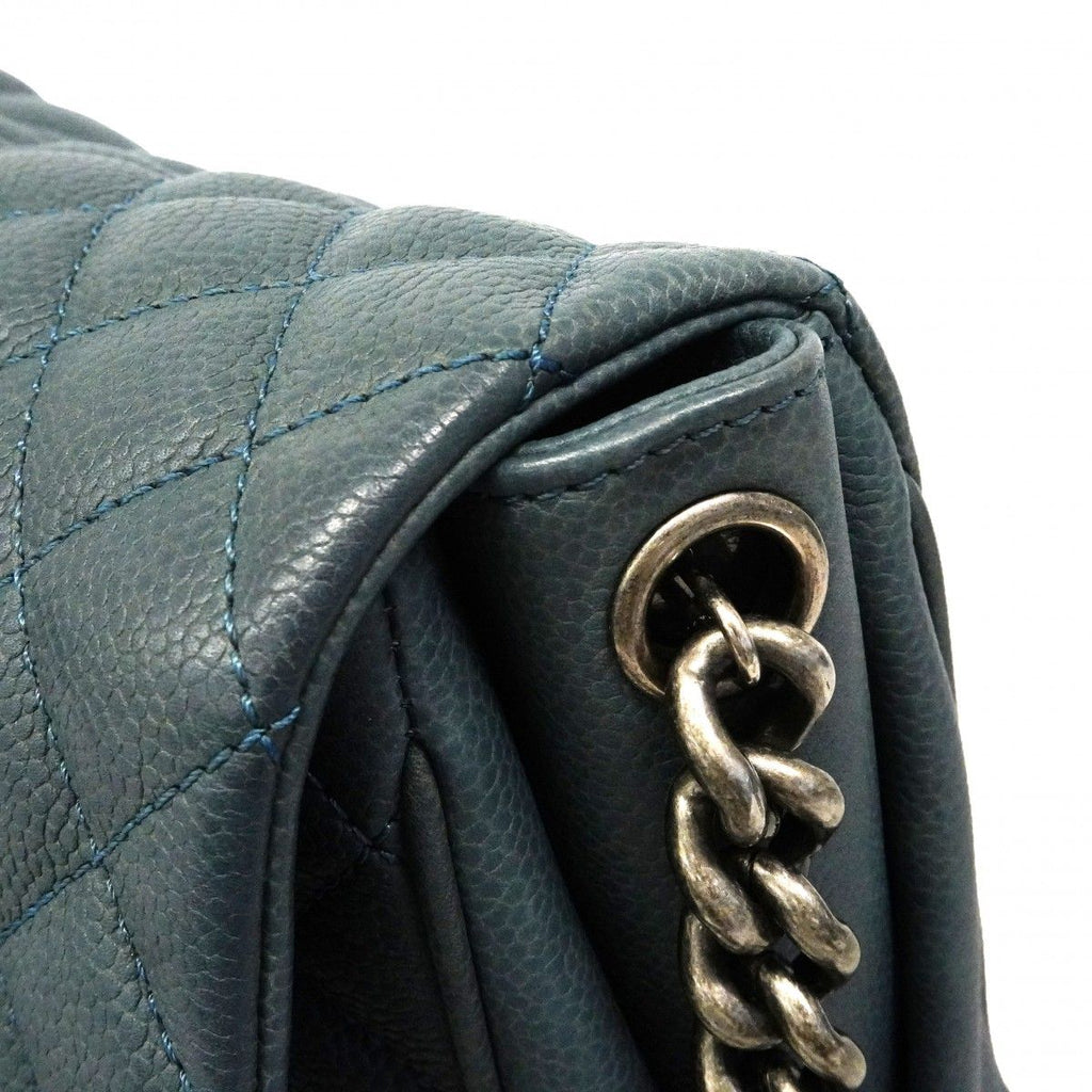 Chanel Shoulder Bag Quilted Caviar Leather Blue Silver — view 8
