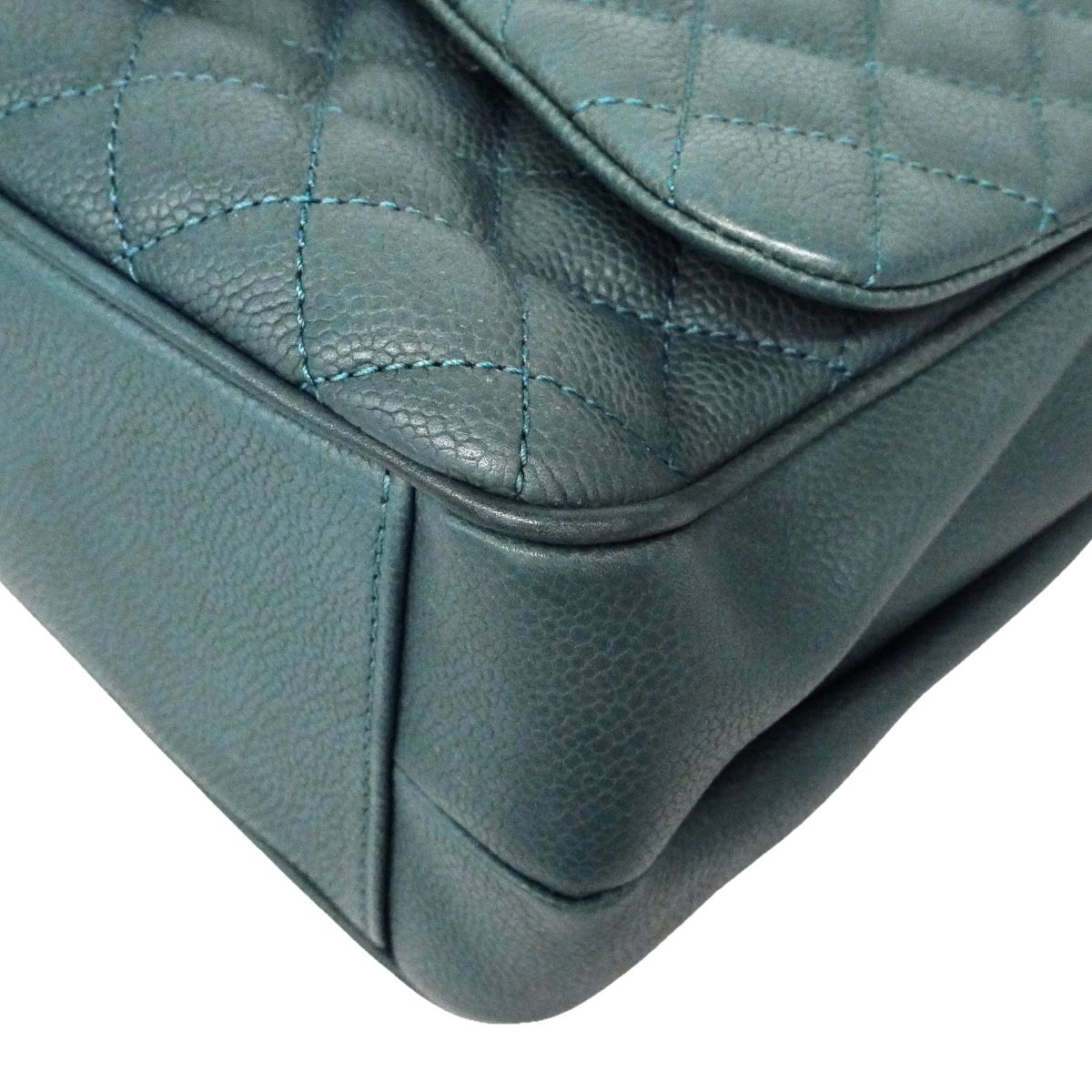 Chanel Shoulder Bag Quilted Caviar Leather Blue Silver — view 7