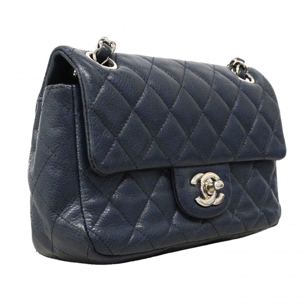 Chanel Shoulder Bag Mini Quilted Caviar Leather Navy Silver — view 2