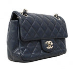 Chanel Shoulder Bag Mini Quilted Caviar Leather Navy Silver — view 2