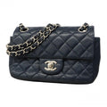 Chanel Shoulder Bag Mini Quilted Caviar Leather Navy Silver