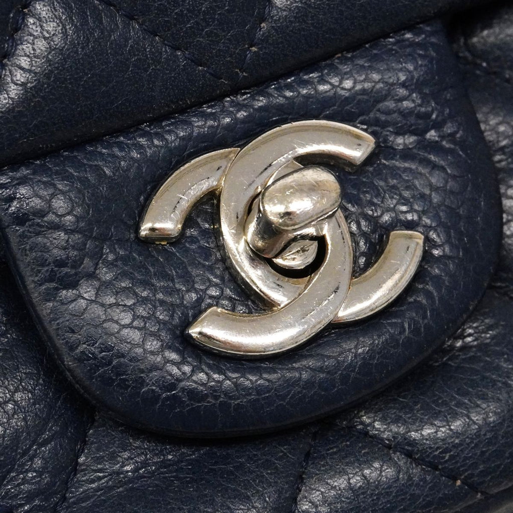 Chanel Shoulder Bag Mini Quilted Caviar Leather Navy Silver — view 9