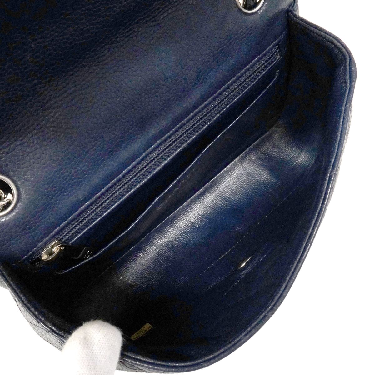 Chanel Shoulder Bag Mini Quilted Caviar Leather Navy Silver — view 4