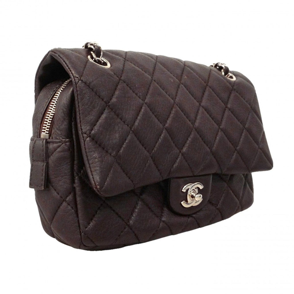 Chanel Shoulder Bag Quilted Calf Brown Silver — view 2
