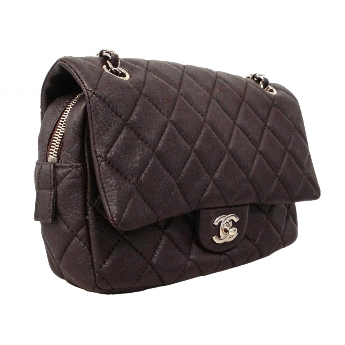 Chanel Shoulder Bag Quilted Calf Brown Silver — view 2