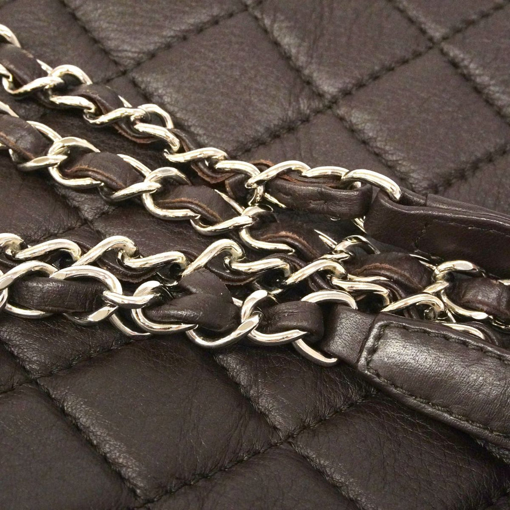 Chanel Shoulder Bag Quilted Calf Brown Silver — view 9