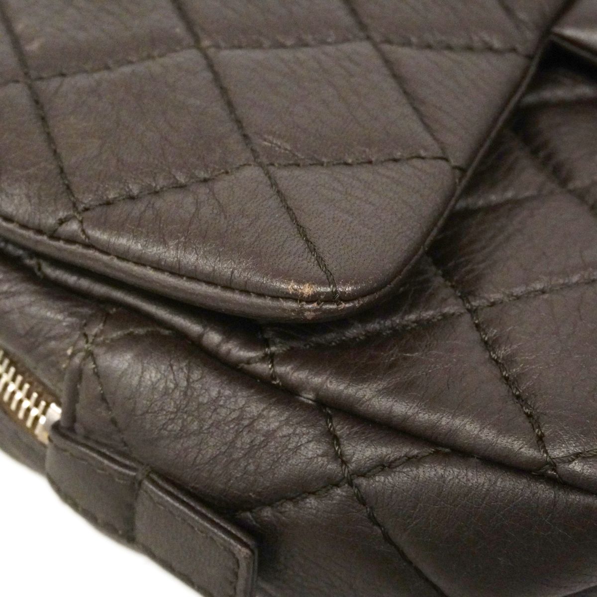 Chanel Shoulder Bag Quilted Calf Brown Silver — view 7