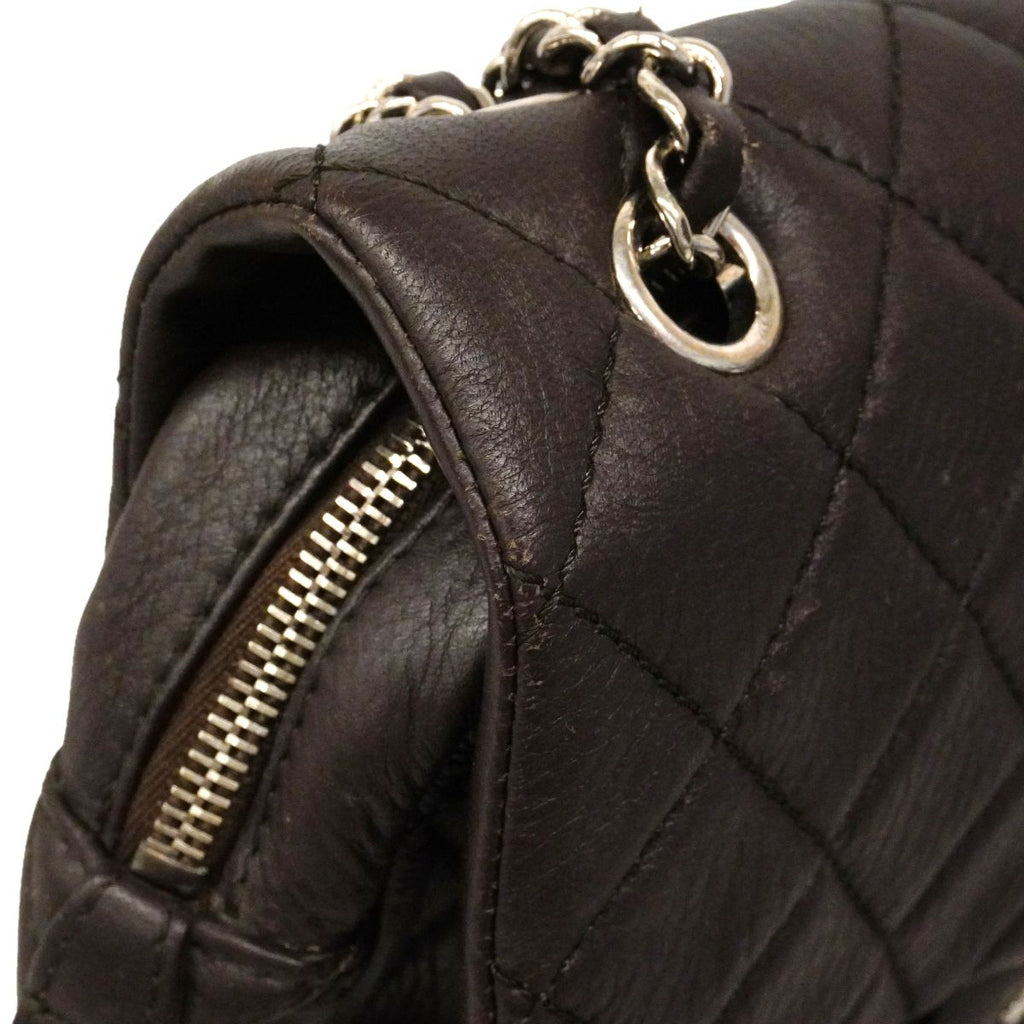 Chanel Shoulder Bag Quilted Calf Brown Silver — view 8