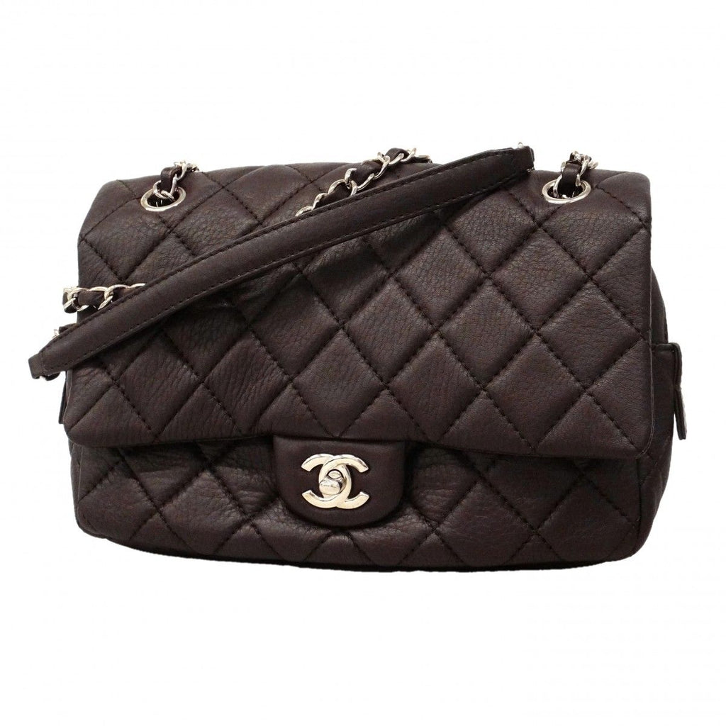 Chanel Shoulder Bag Quilted Calf Brown Silver