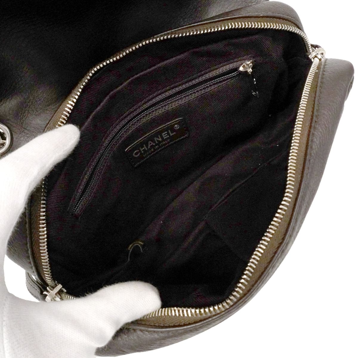 Chanel Shoulder Bag Quilted Calf Brown Silver — view 4