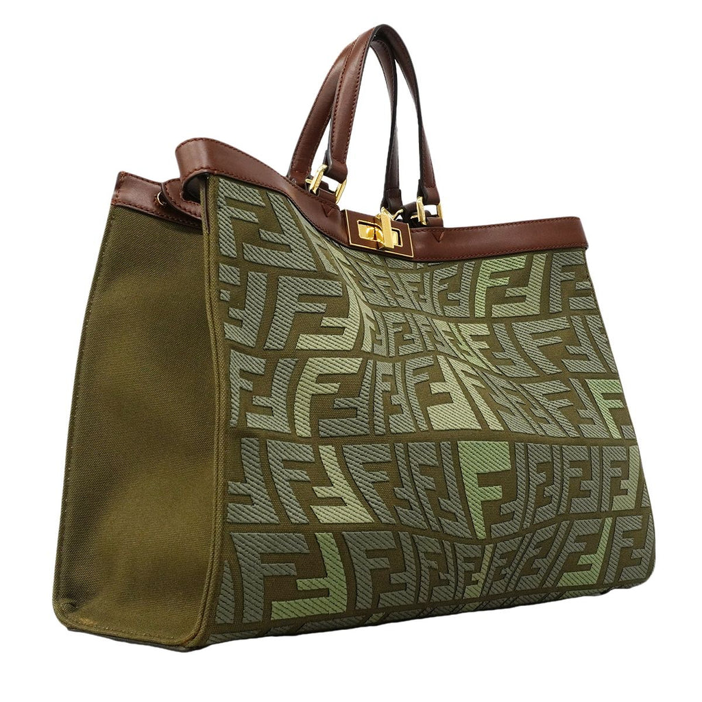 Fendi Tote Zucca Canvas Green Brown Gold 2-Way — view 2
