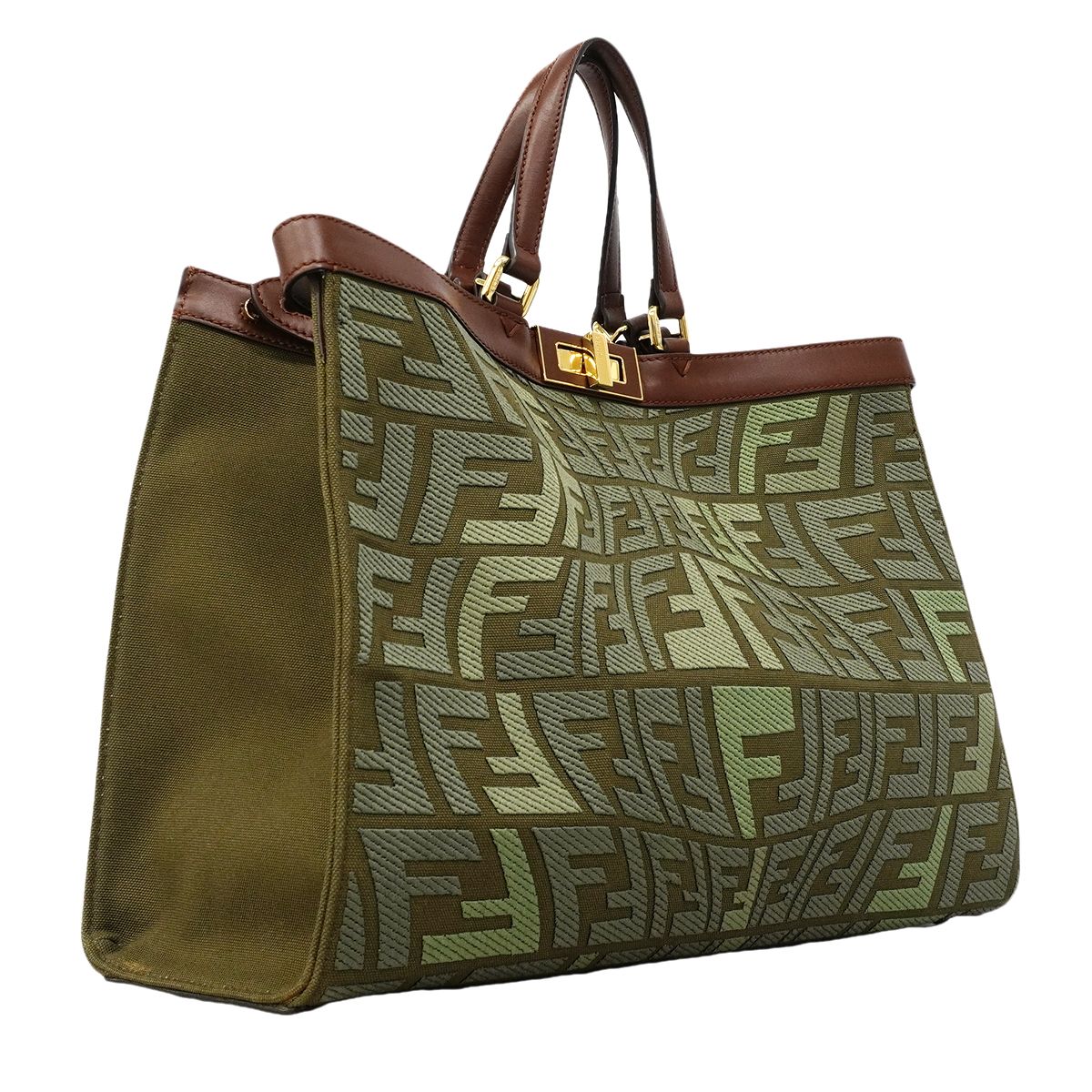 Fendi Tote Zucca Canvas Green Brown Gold 2-Way — view 2