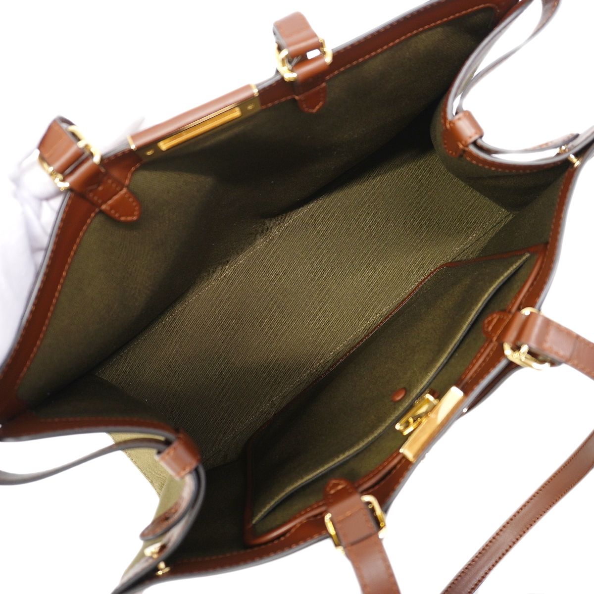 Fendi Tote Zucca Canvas Green Brown Gold 2-Way — view 4