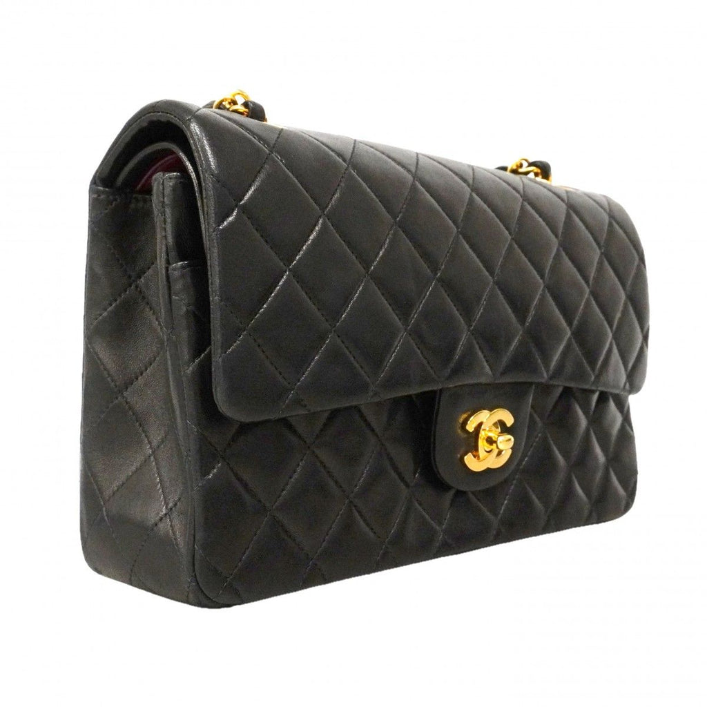 Chanel Shoulder Bag Quilted Lambskin Black Gold — view 2
