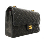 Chanel Shoulder Bag Quilted Lambskin Black Gold — view 2