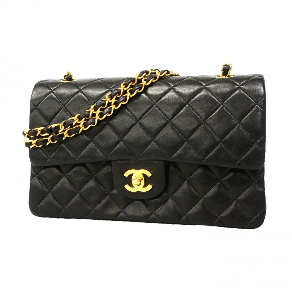 Chanel Shoulder Bag Quilted Lambskin Black Gold