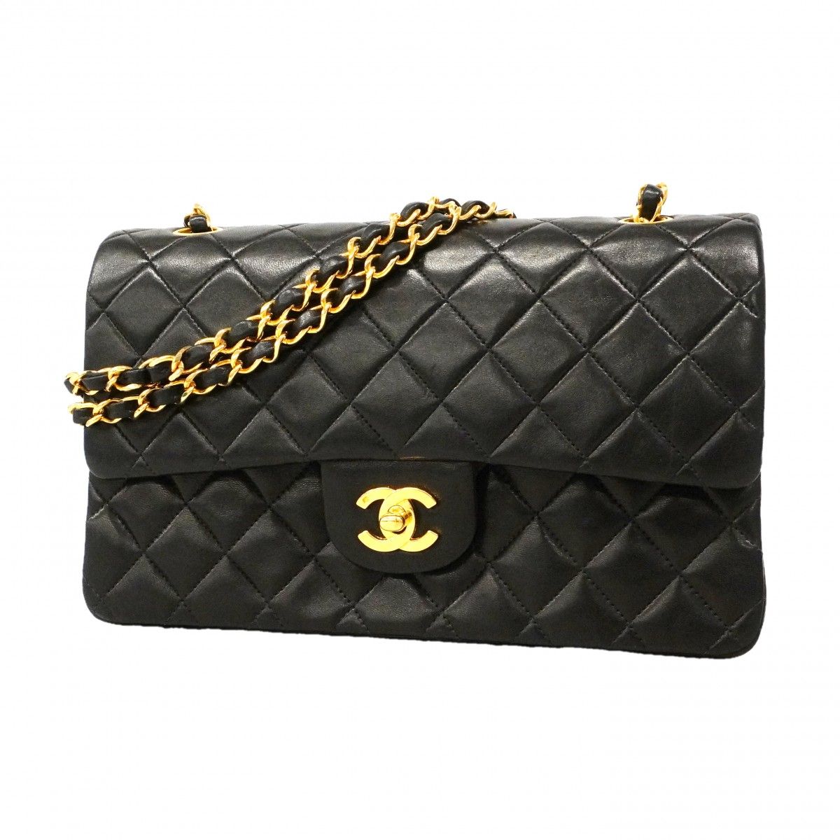 Chanel Shoulder Bag Quilted Lambskin Black Gold