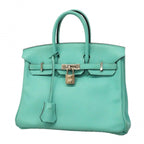 Hermes Handbag Birkin 25 Swift Blue Atoll Silver