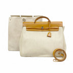 Hermes Handbag Herbag MM Toile Ash Natural Silver 2-Way