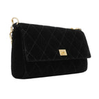 Chanel Handbag Quilted Velour Black Champagne Gold — view 2