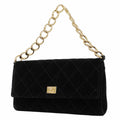 Chanel Handbag Quilted Velour Black Champagne Gold