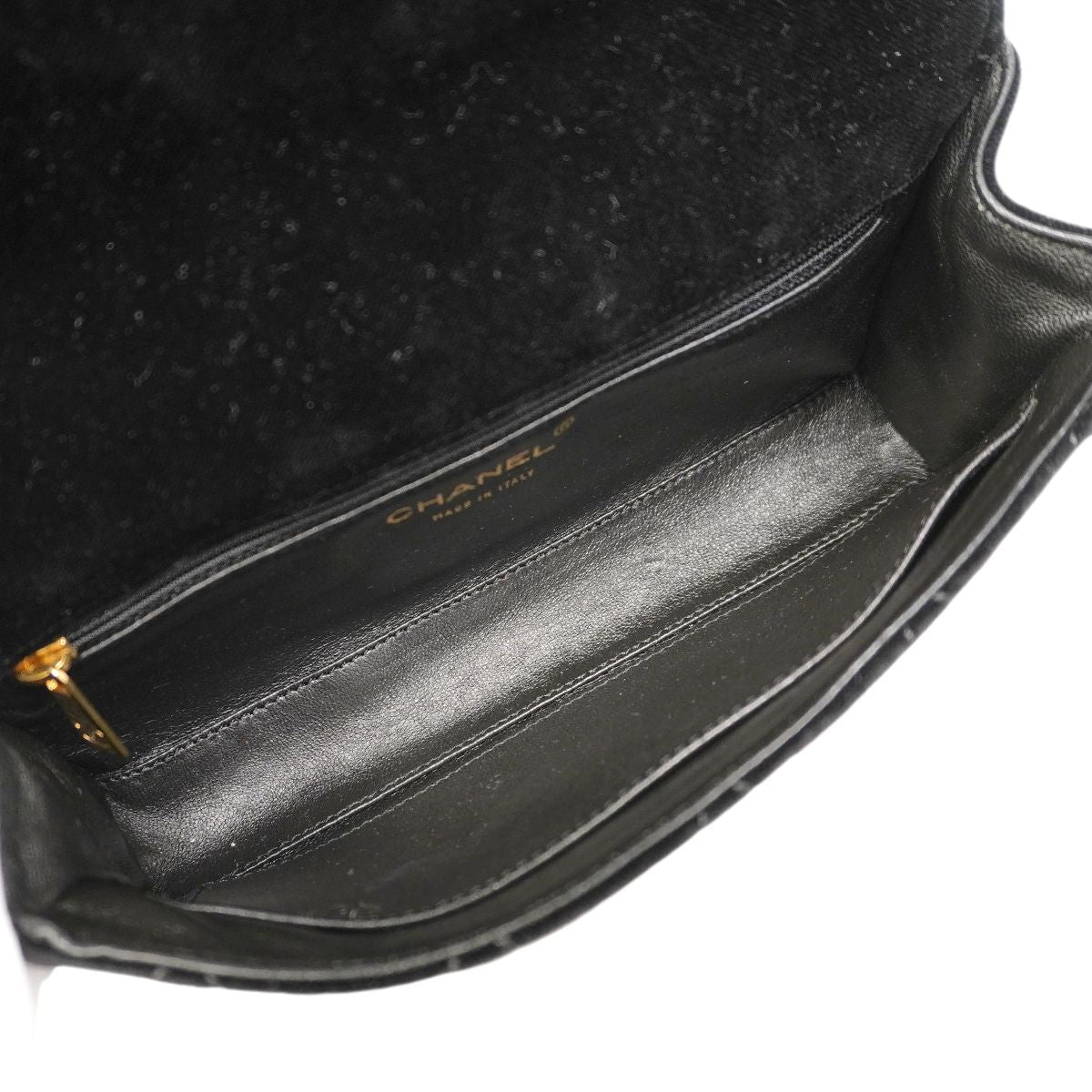 Chanel Handbag Quilted Velour Black Champagne Gold — view 4