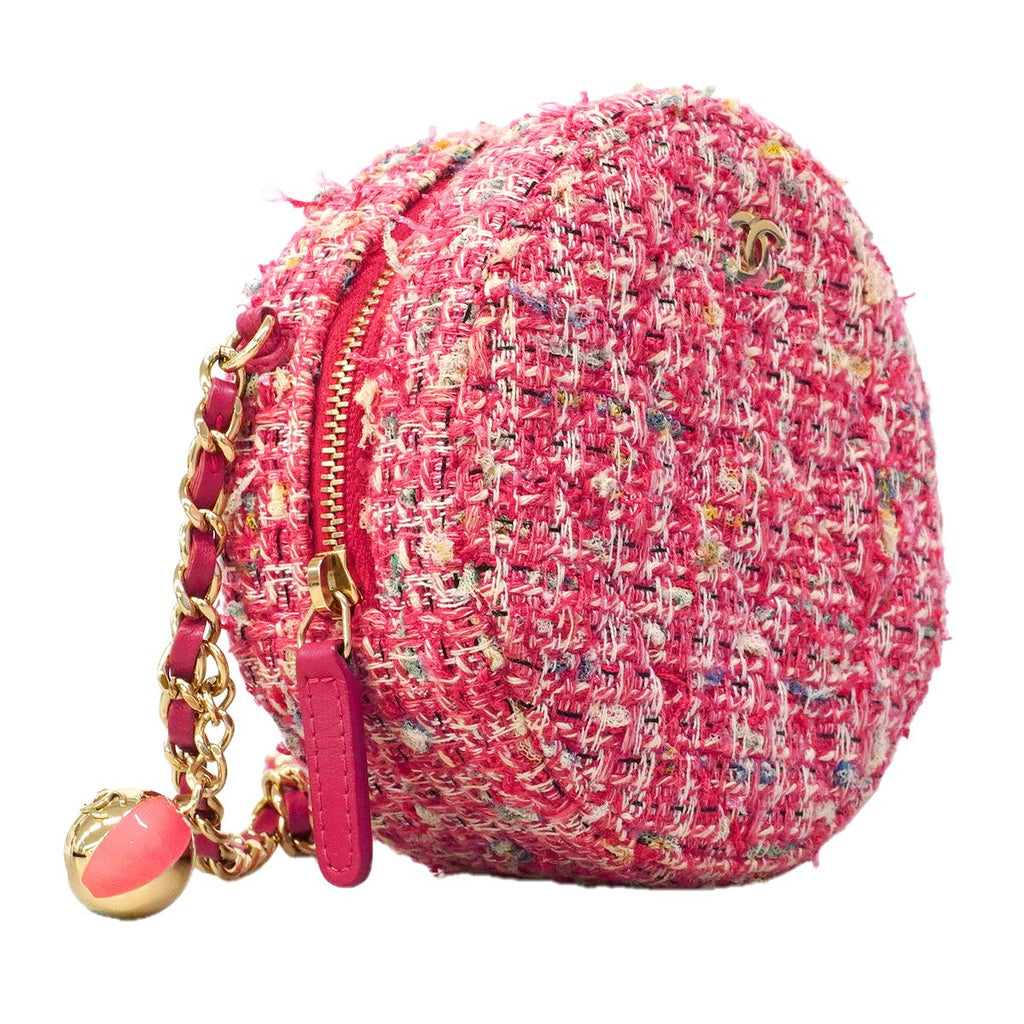 Chanel Shoulder Bag Quilted Tweed Pink Champagne Gold — view 2