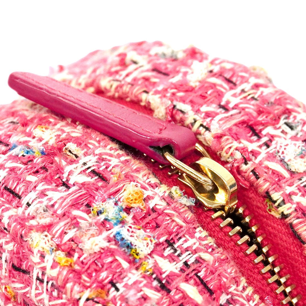 Chanel Shoulder Bag Quilted Tweed Pink Champagne Gold — view 9