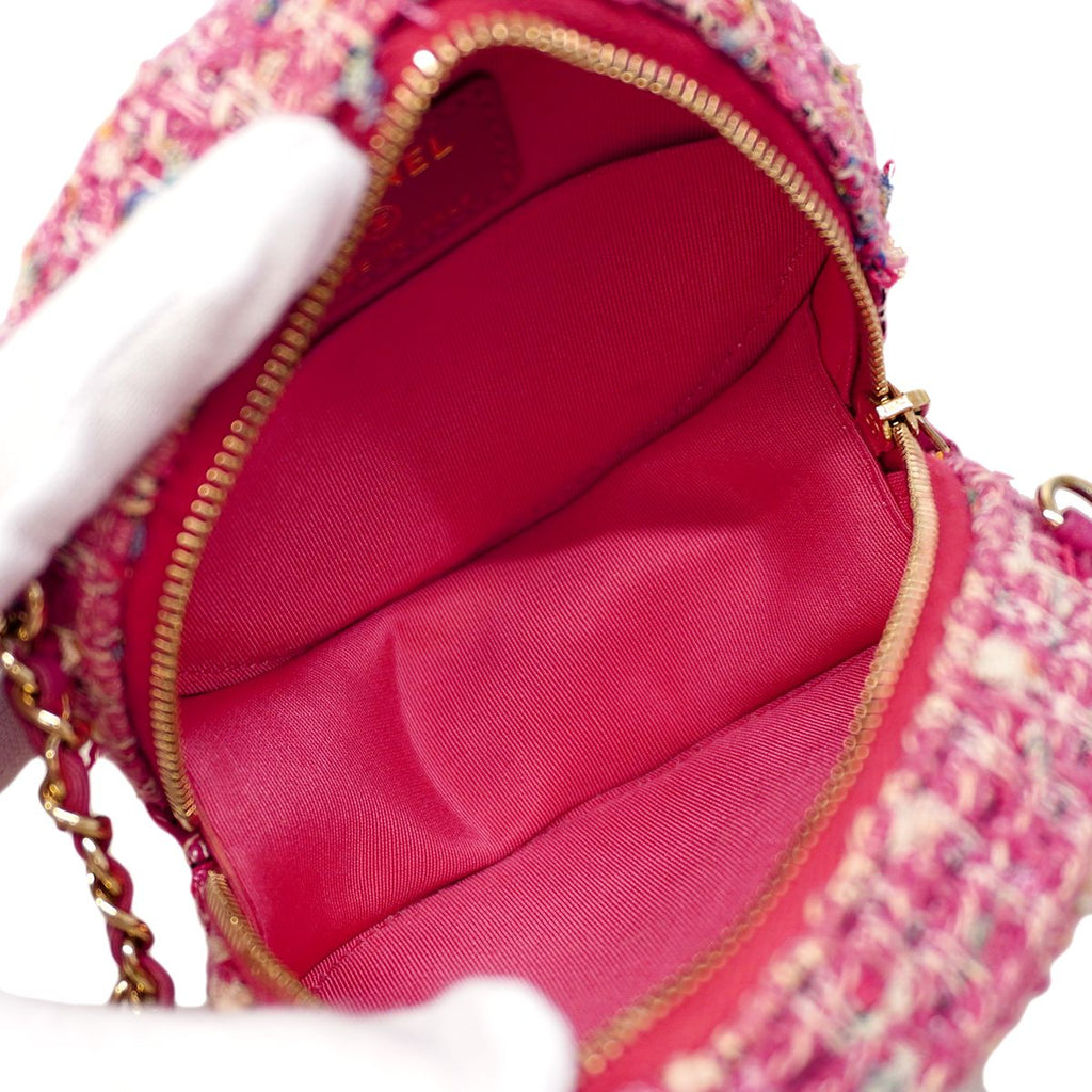 Chanel Shoulder Bag Quilted Tweed Pink Champagne Gold — view 4
