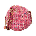 Chanel Shoulder Bag Quilted Tweed Pink Champagne Gold