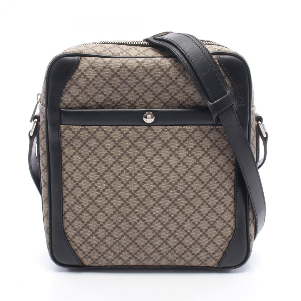 Gucci Shoulder Bag Diamante Beige Black Canvas Leather