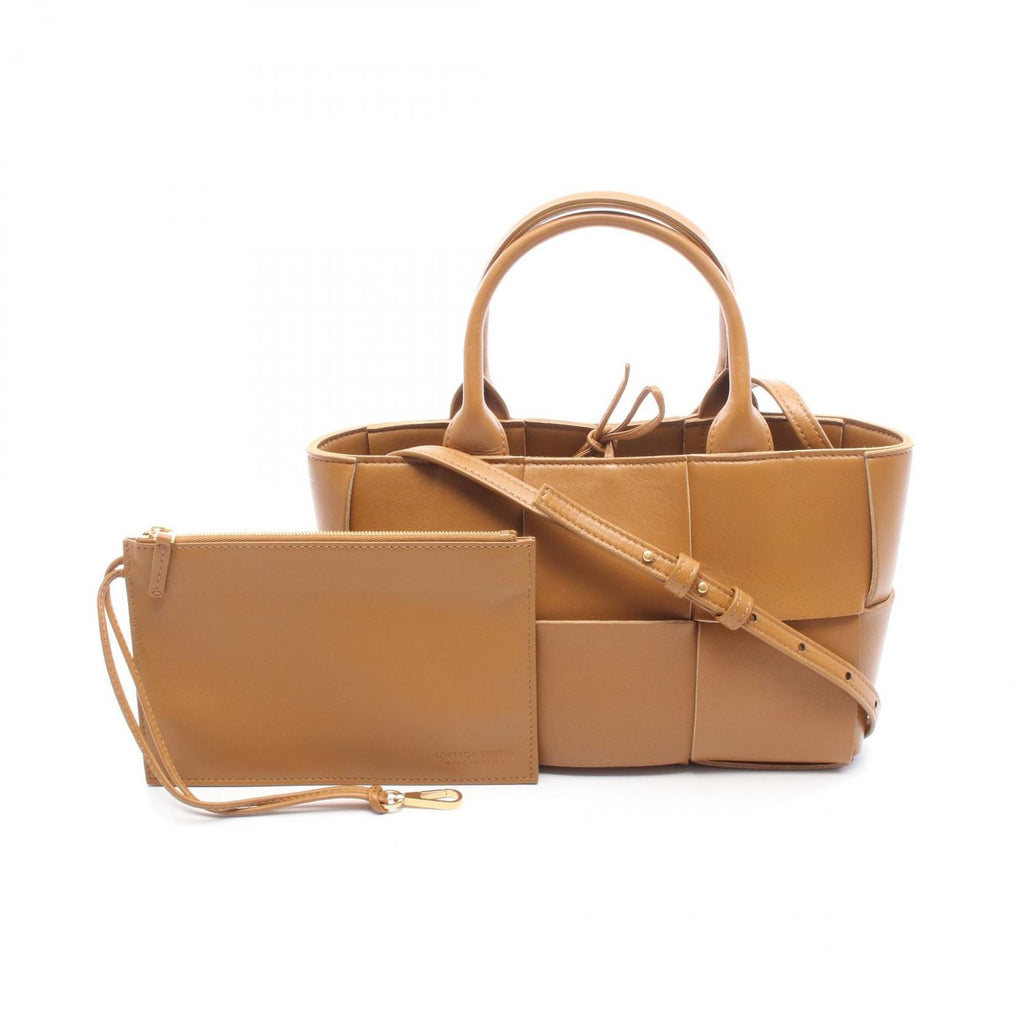Bottega Veneta Tote Mini Arco 2-Way Camel Leather Maxi Intrecciato