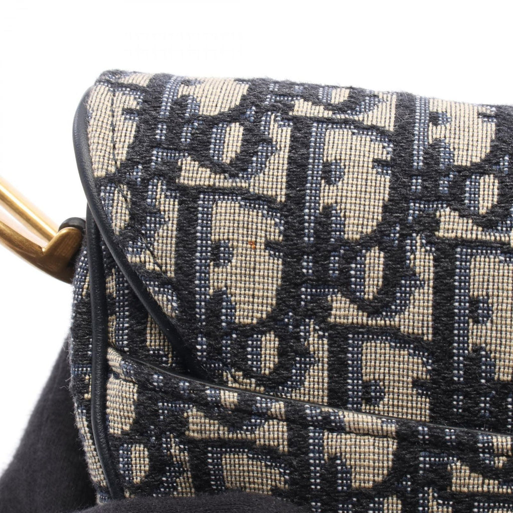 Dior Saddle Bag Oblique Navy Ivory Canvas Leather — view 7