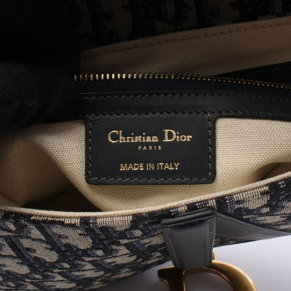 Dior Saddle Bag Oblique Navy Ivory Canvas Leather — view 4