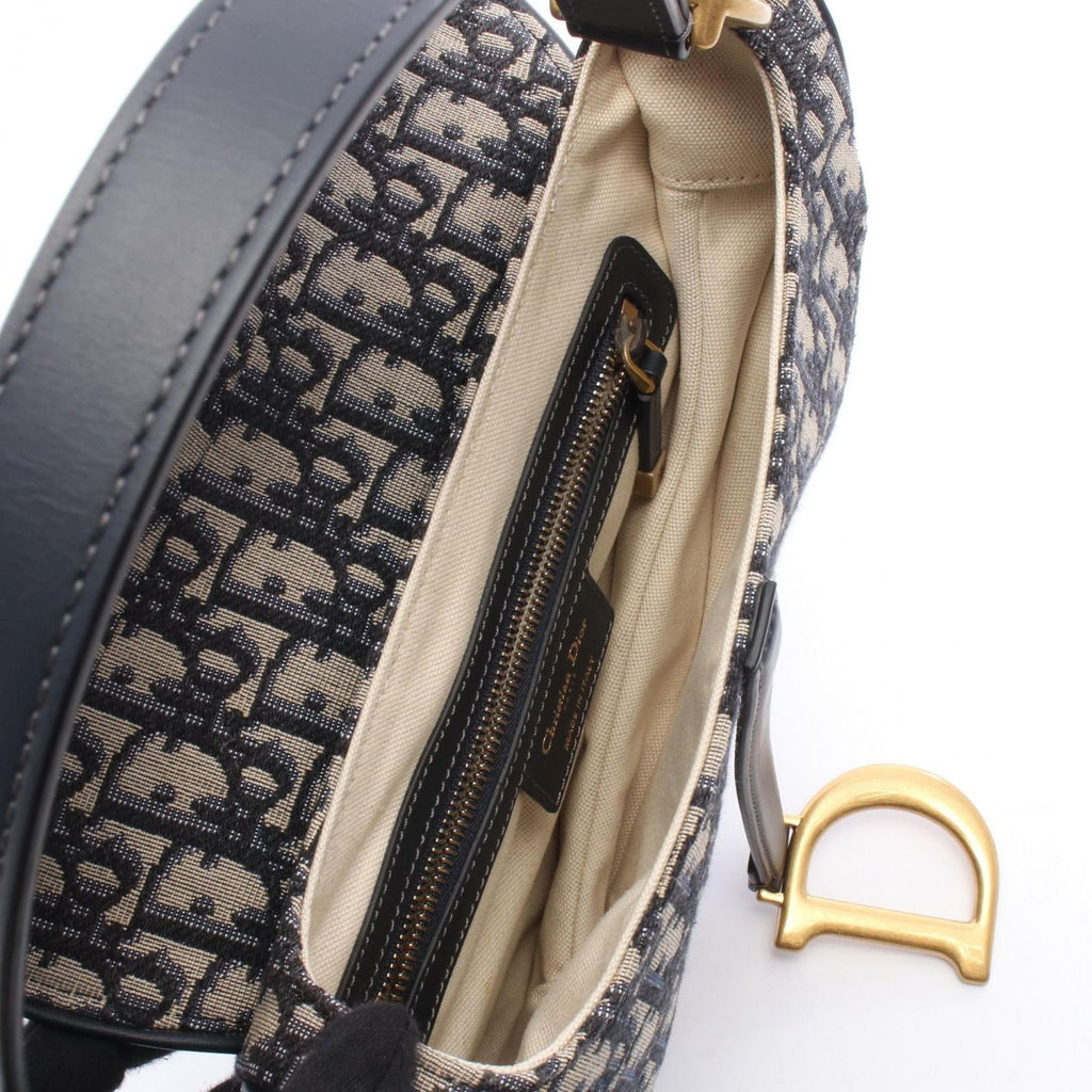 Dior Saddle Bag Oblique Navy Ivory Canvas Leather — view 3