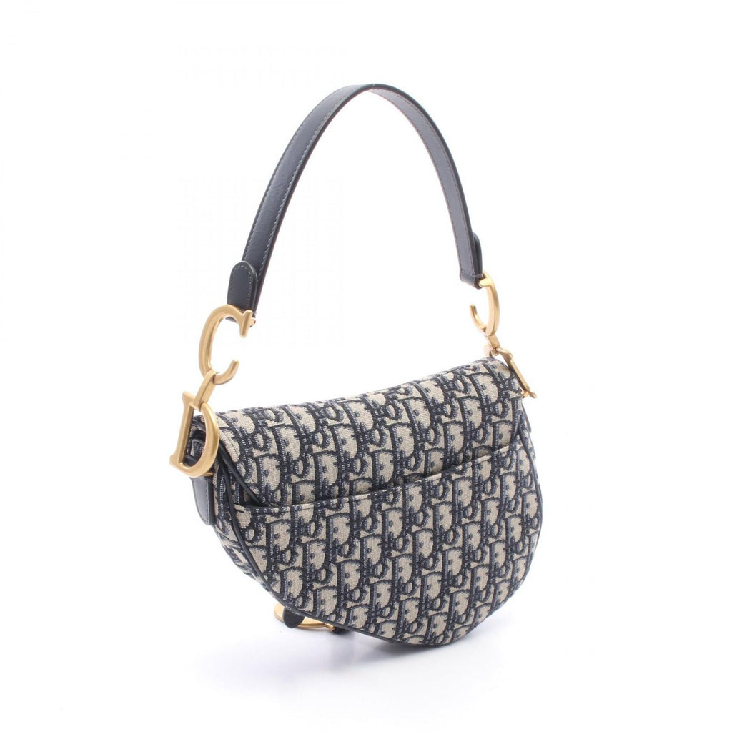 Dior Saddle Bag Oblique Navy Ivory Canvas Leather — view 2