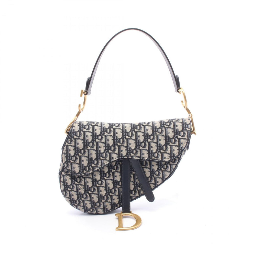 Dior Saddle Bag Oblique Navy Ivory Canvas Leather