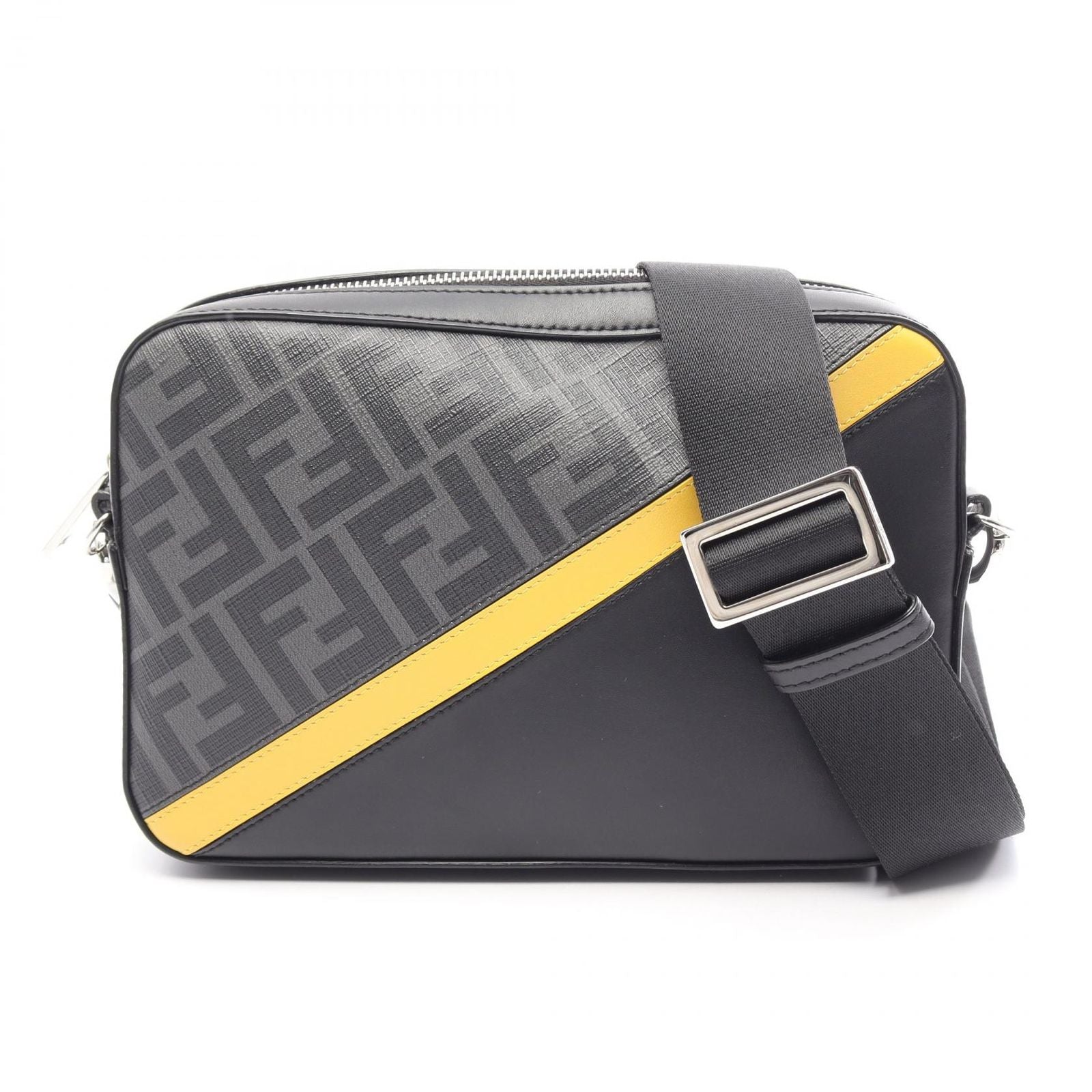 Fendi Shoulder Bag Diagonal Camera Case Zucca Black Gray Yellow Canvas Leather