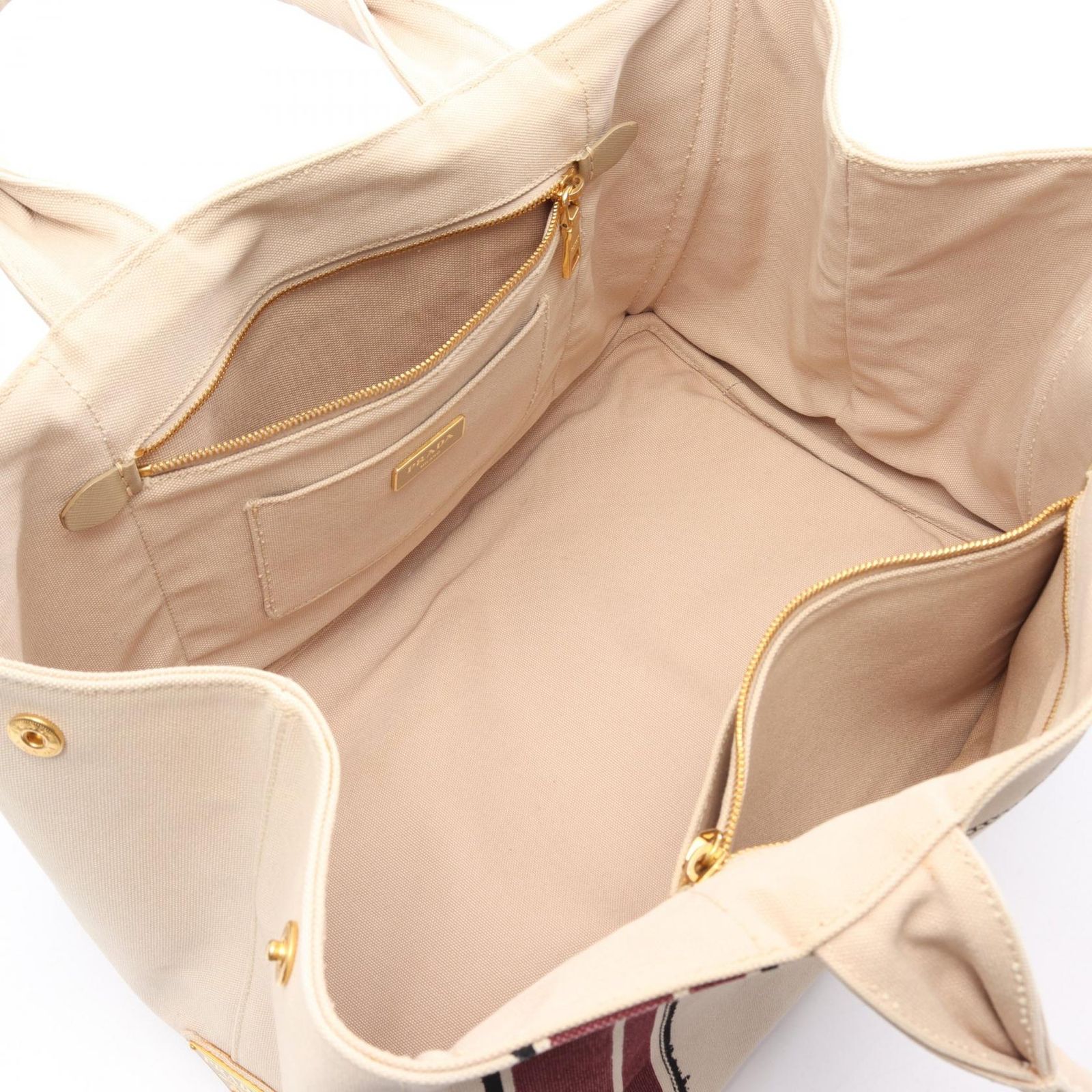 Prada Tote Canapa Beige Bordeaux Canvas — view 3