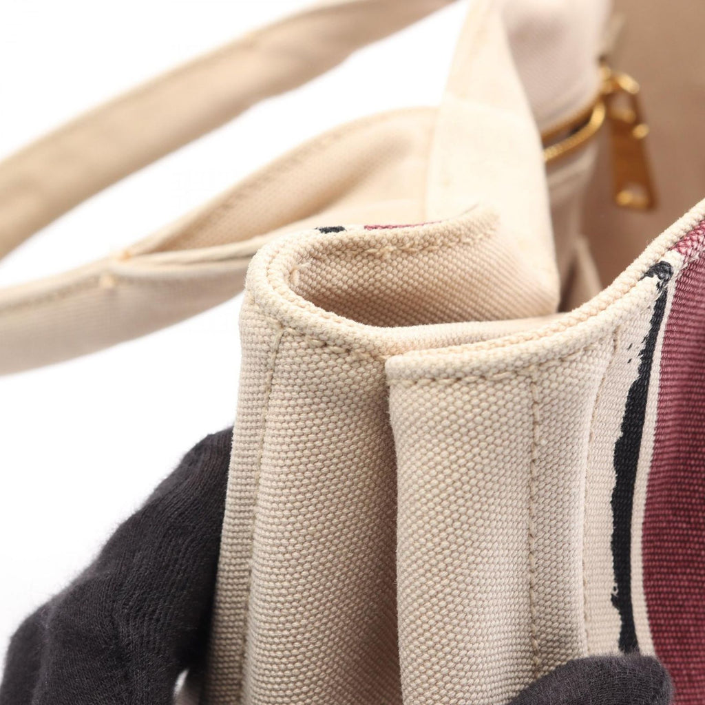 Prada Tote Canapa Beige Bordeaux Canvas — view 7