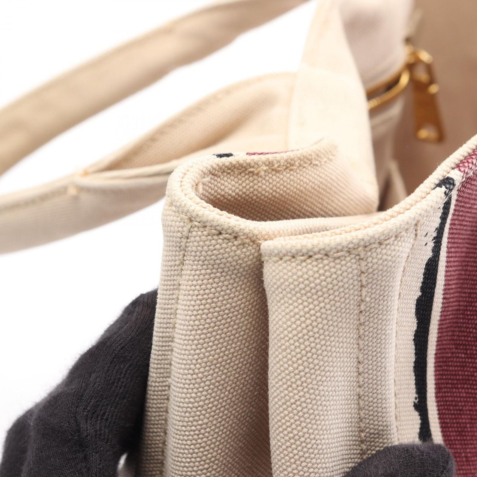 Prada Tote Canapa Beige Bordeaux Canvas — view 7