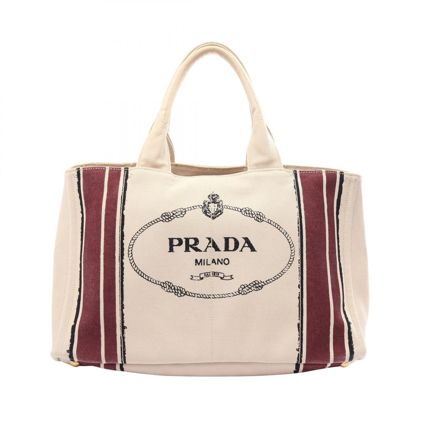 Prada Tote Canapa Beige Bordeaux Canvas