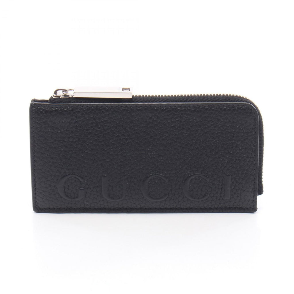 Gucci Coin Case Embossed Logo Card Black Leather