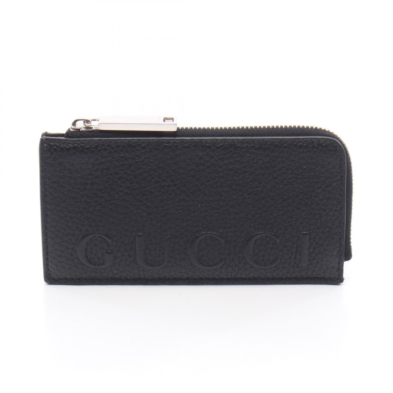 Gucci Coin Case Embossed Logo Card Black Leather