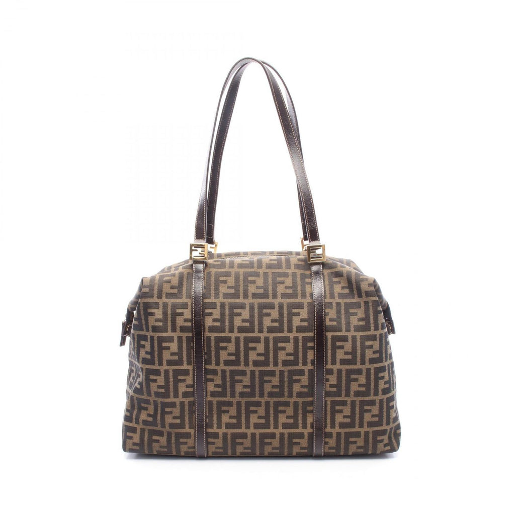 Fendi Shoulder Bag Zucca Brown Canvas Leather