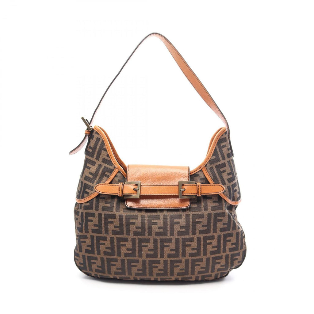 Fendi Shoulder Bag Zucca Brown Canvas Leather