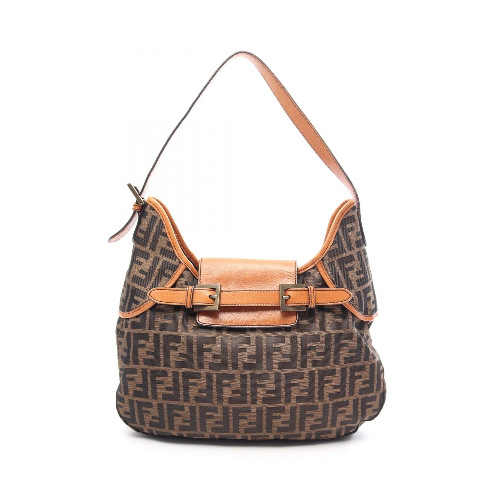 Fendi Shoulder Bag Zucca Brown Canvas Leather