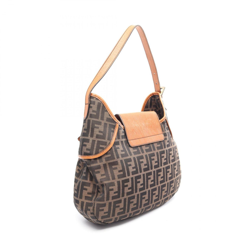Fendi Shoulder Bag Zucca Brown Canvas Leather — view 2